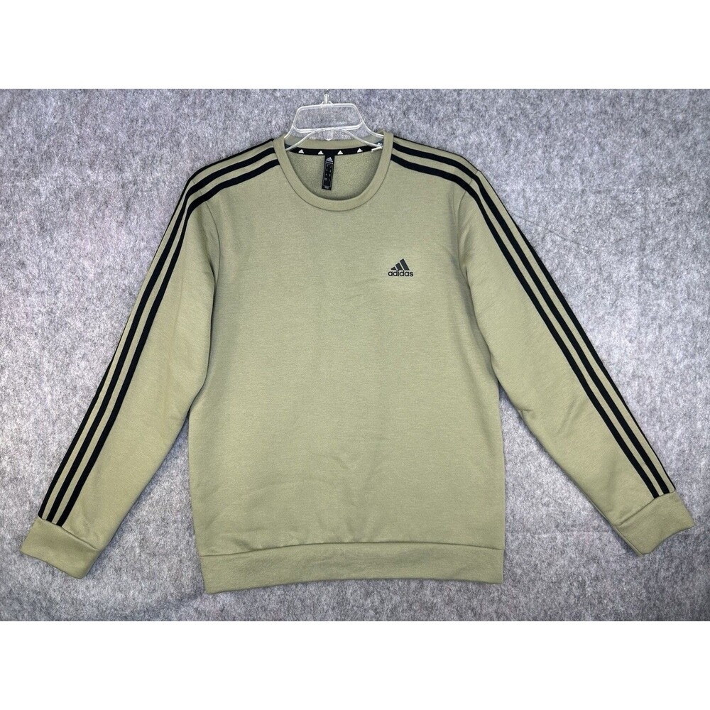 Adidas Sweatshirt Men's Medium Olive Green Primegreen 3-Stripe Fleece H44049